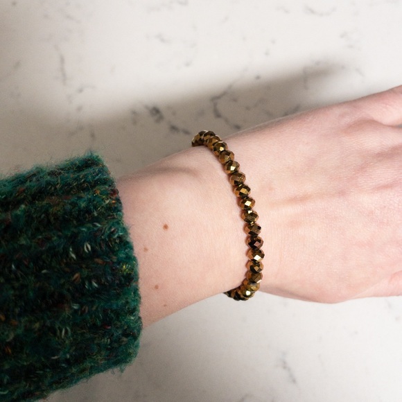 MK Michael Kors Bronze Tone Beaded Stretch Gem Padlock Bracelet One Size - Picture 8 of 9